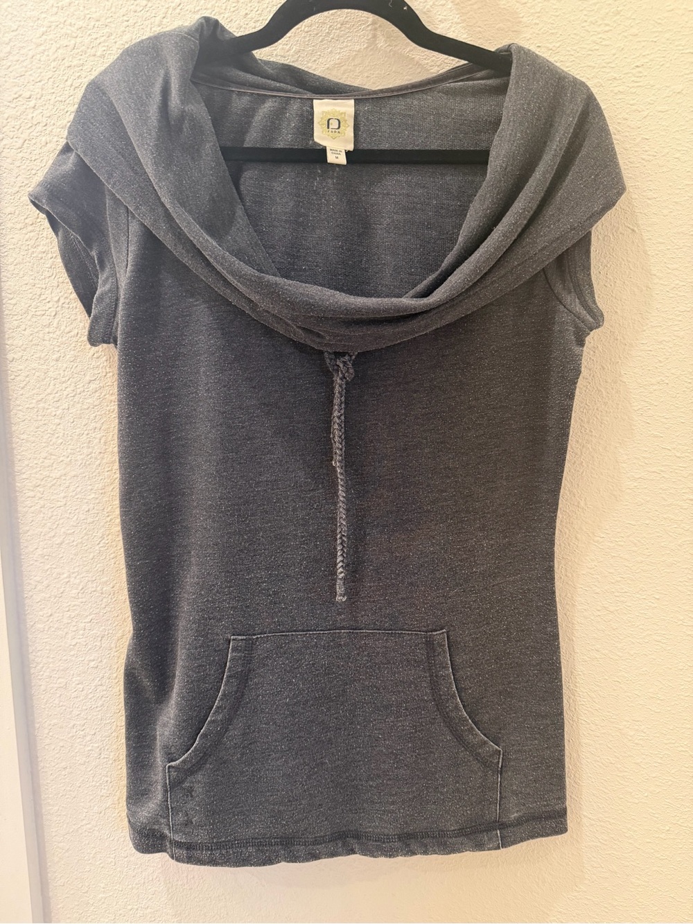 Women's Short Sleeve Hooded Sweatshirt Top - Charcoal